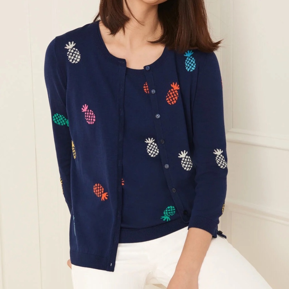 Talbots CHARMING CARDIGAN - TOSSED PINEAPPLE Size L